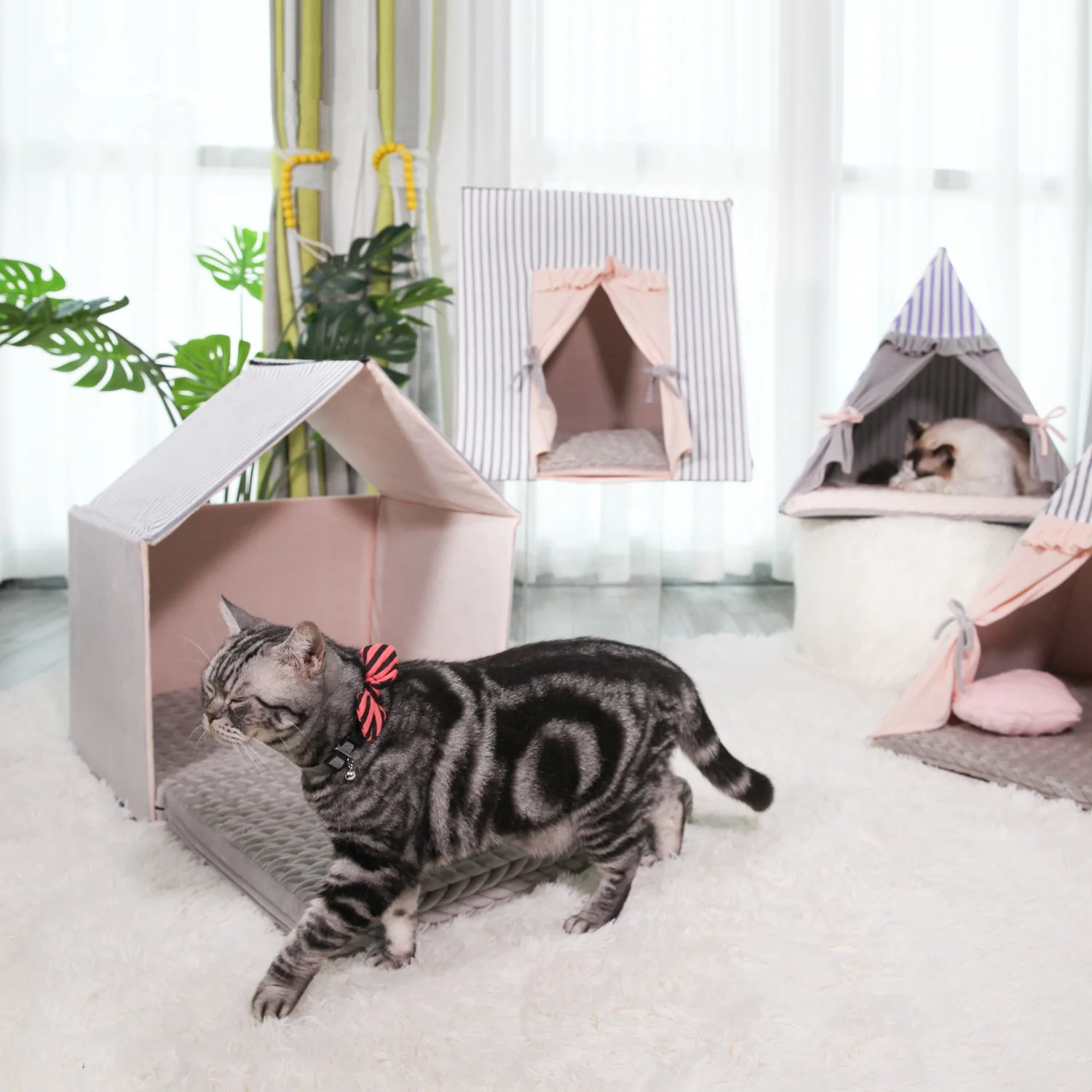 2020 New Arrival Foldable Super Soft Dog Houses Pet Dog Cat Bed Cat Igloo Bed Hooded Cat Bed With Roof