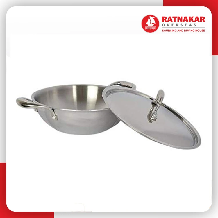 2024 New arrival Kitchen Kadai Set Induction Bottom Non Stick Stainless Steel Kadhai Cookware Sets Steel Lid All-season 1000pcs