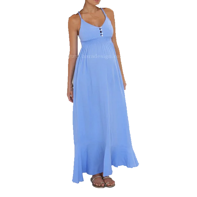 Long ankle cotton gown maternity party dress in organic regular cotton or UV resistant bamboo casual dress