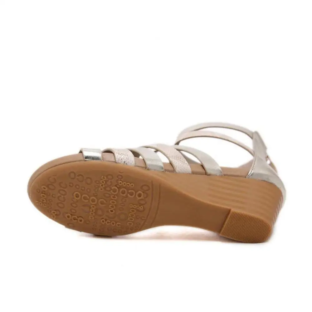 Ladies High Fashionable High Heel Roman Style Zipper Strappy Wedges Sandals Shoes (sandalias mujer) (LAJWG0008)