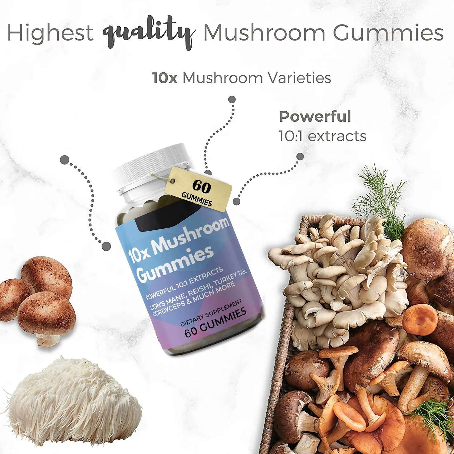 Mushroom Gummies Supports a Healthy Stress Response Wild Raspberry Energy Booster Nootropic (60 Gummies)