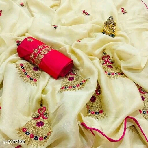 
White based sky blue embroidered saree with lace border and tussle Bollywood style latest party wear wedding silk sari & Blouse 
