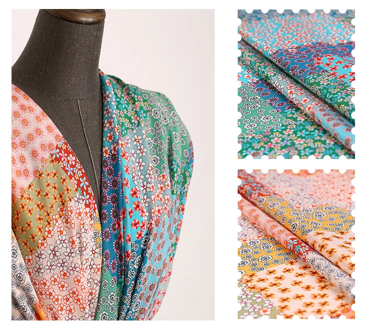 Custom fabric printing floral printed silk crepe fabric 100% silk