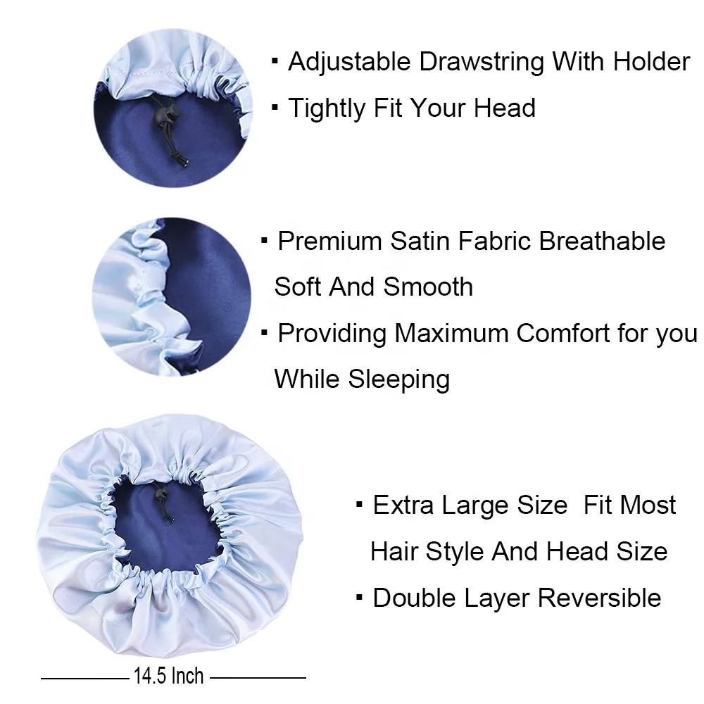 UNIQ Satin Bonnet Sleep Bonnet Cap - Extra Large Double Layer Reversible Adjustable Satin Cap for Sleeping Hair Bonnet