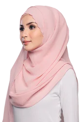 Newest custom made Malaysia women solid toned  baby seam stitching chiffon scarf stay drape  chiffon linen hijab shawls tudung