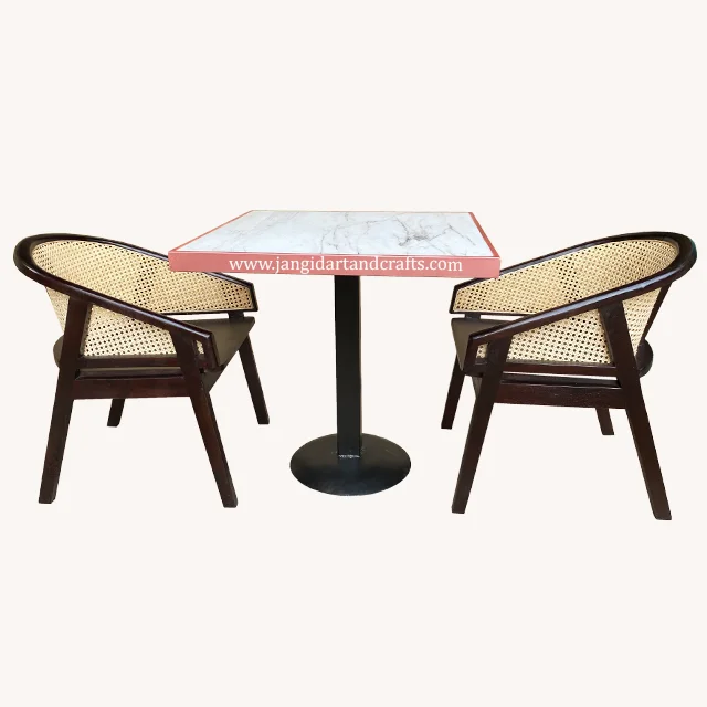 Industrial Marble Dining Table Top Iron Base Hotel Cafe Table Cane Rattan Chair Set Custom Restaurant Dining Room Furniture