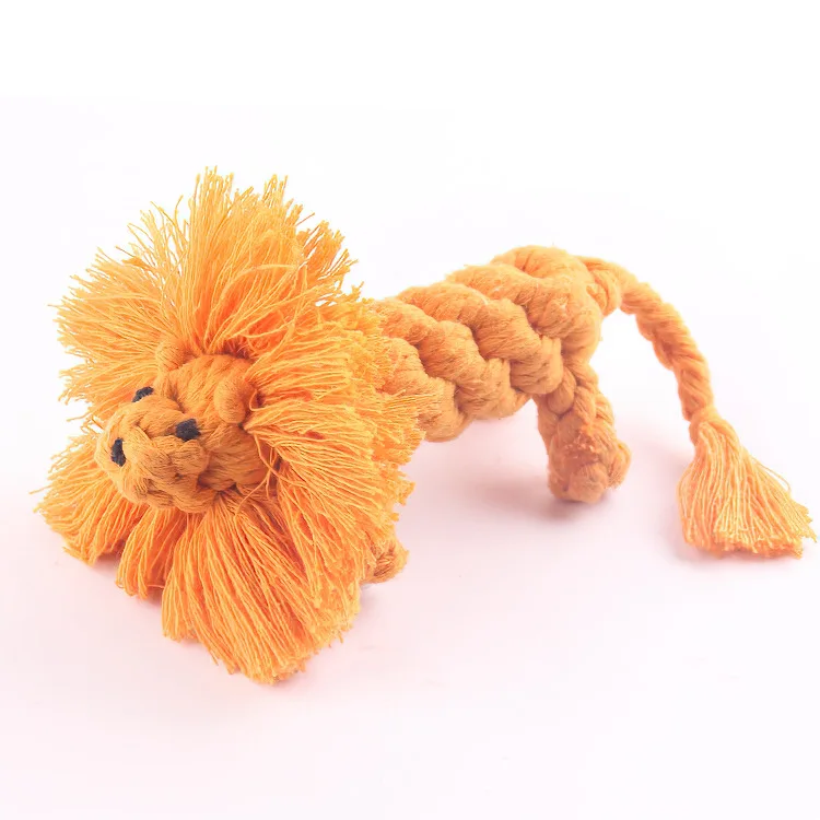 New Arrival Lion Personalised Custom Logo Tug Knit Hairy Crochet Cotton Rope Dog Toy