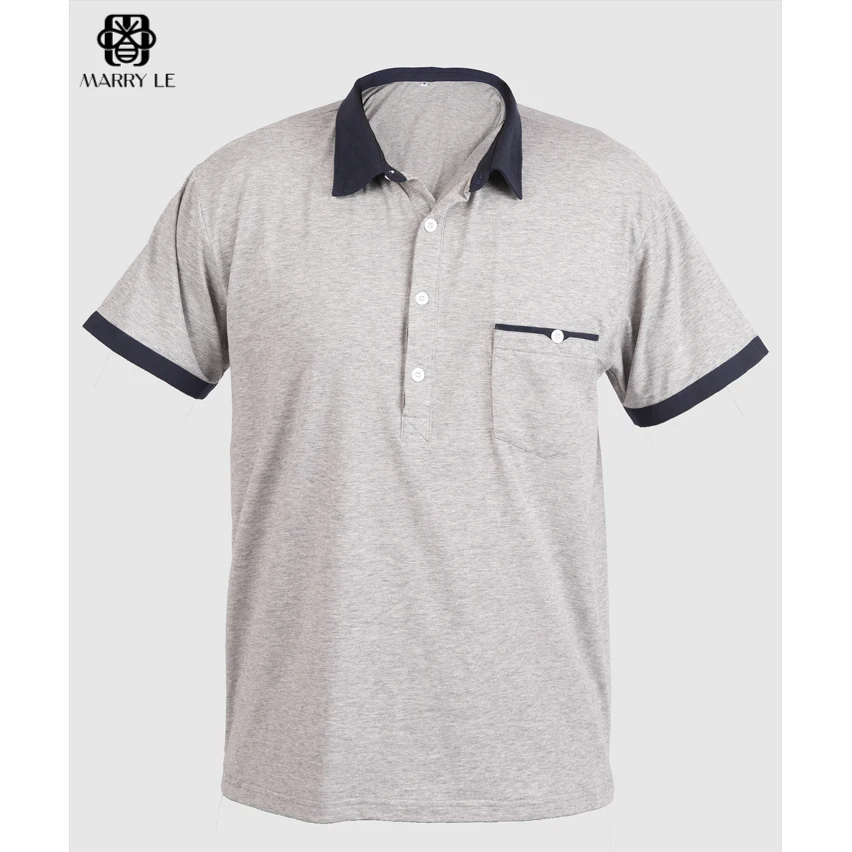 GREY T-SHIRT WITH NAVY BYRON COLLAR for men wholesale mens clothing OEM ODM Customized clothing - MD418