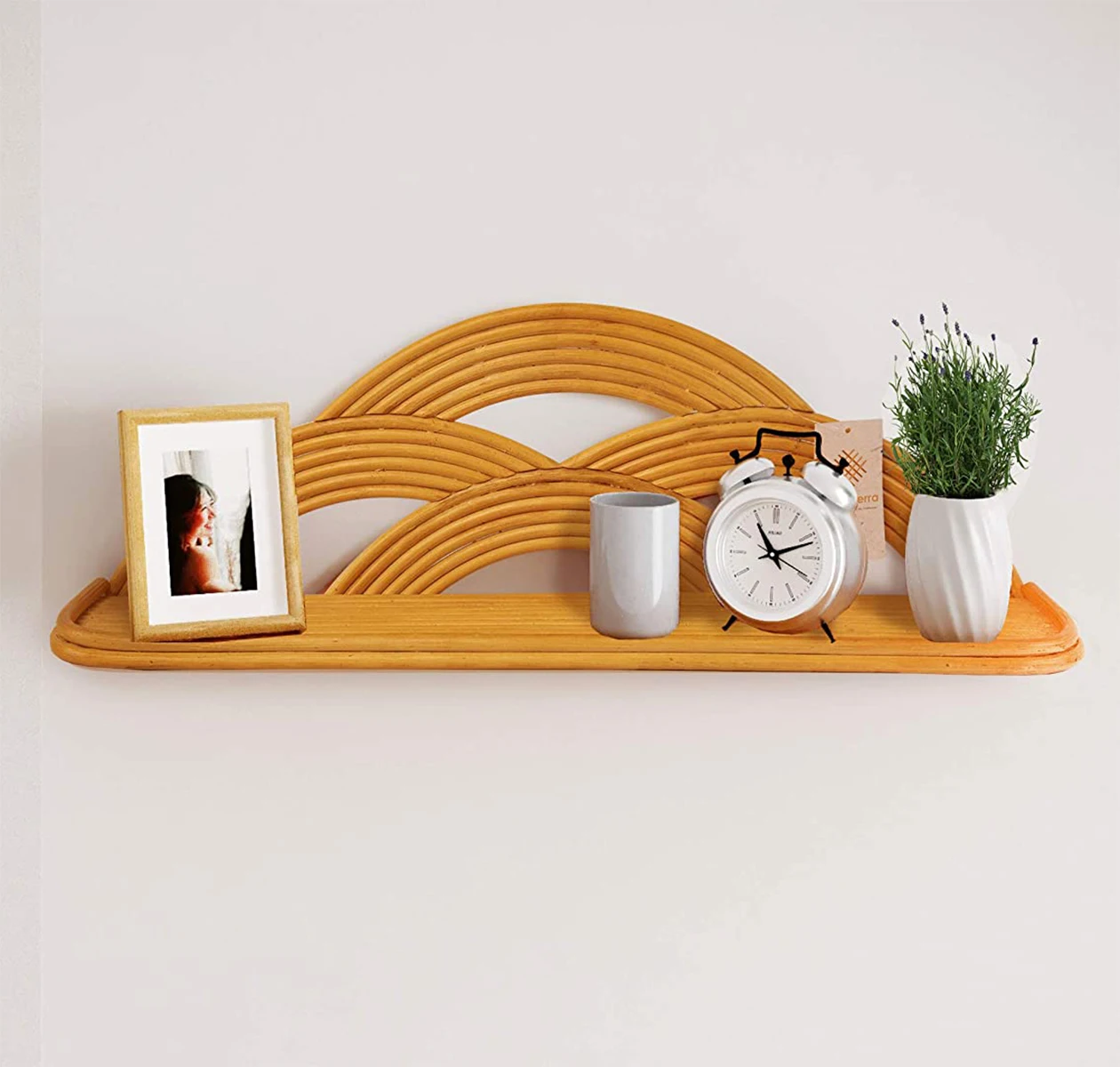 Hot selling golden rattan shelf for home decoraton natural rattan wall hanging for livingroom bedroom Direct Manufacturer & Expo