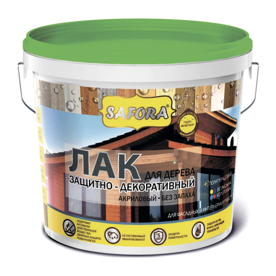 Acrylic varnish  for wood and mineral surfaces, low cost, contains UV-filter, transparent, 0,9 l or 2 l