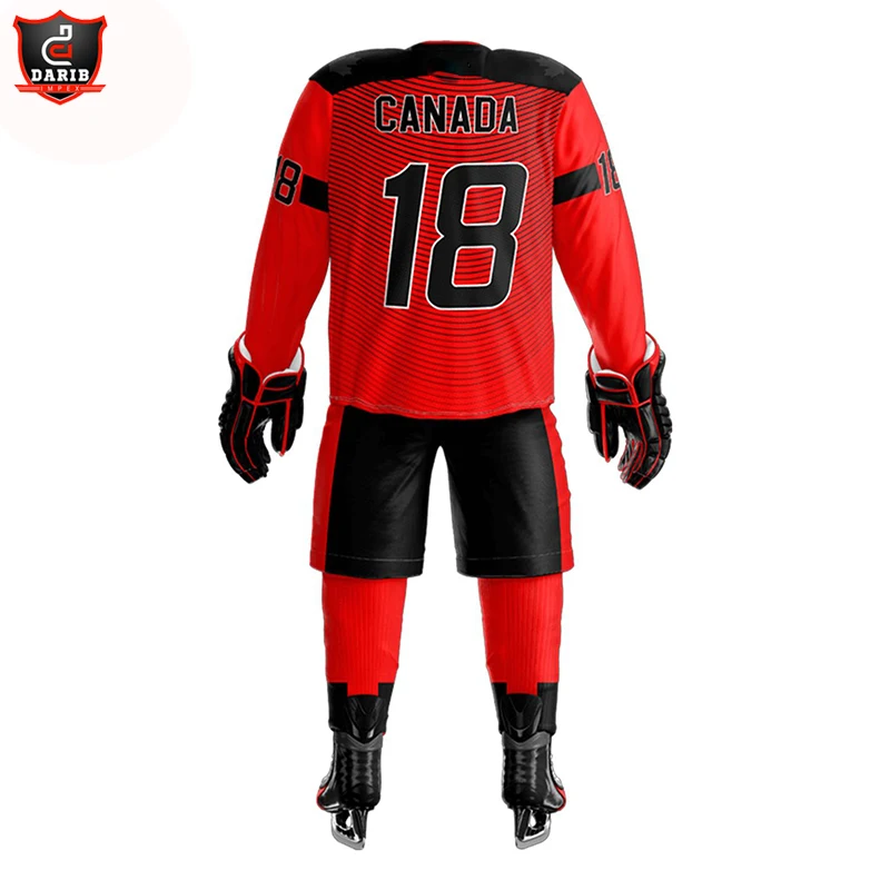  Индивидуальная спортивная форма для хоккея с шайбой униформа красного и черного цвета сделано в пакистане