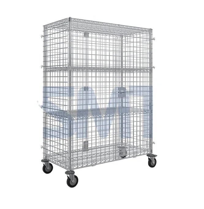 High Quality Moving Shelving Shelf Q-Series Security Cage Cart SMT Stainless Steel Mobile Security Storage Systems Warehouse