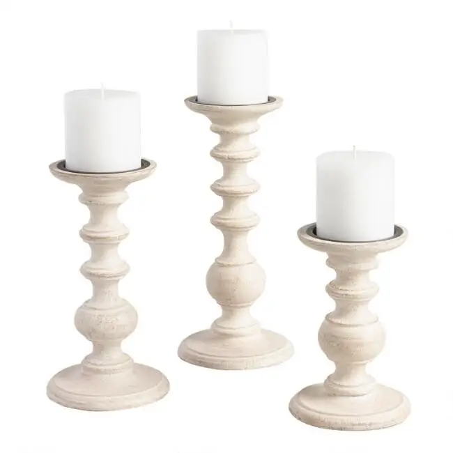 Best quality wood white candle holder with best quality piece and  home decorative with door decor use candle holder