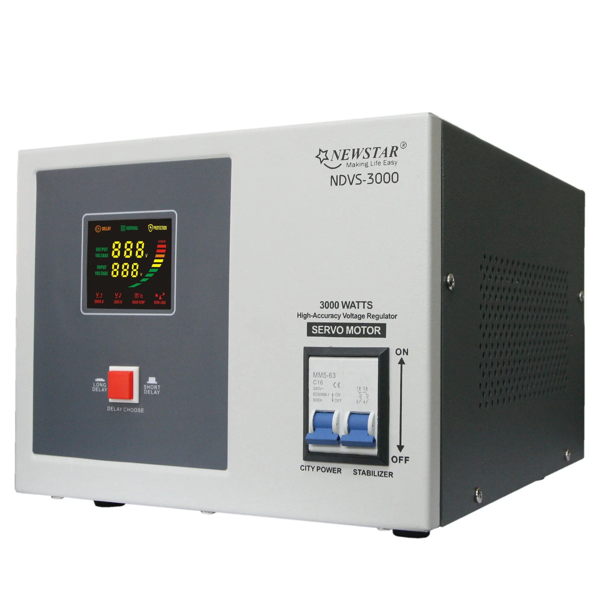 
Newstar NDVS-3000 Digital Servo Motor Type Automatic Voltage Regulator/Stabilizer 3000W AVR with Surge Protection (LCD Display) 