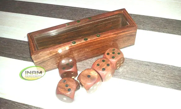 New Antique beautiful and designer handmade wooden Dice box with brass inlay work