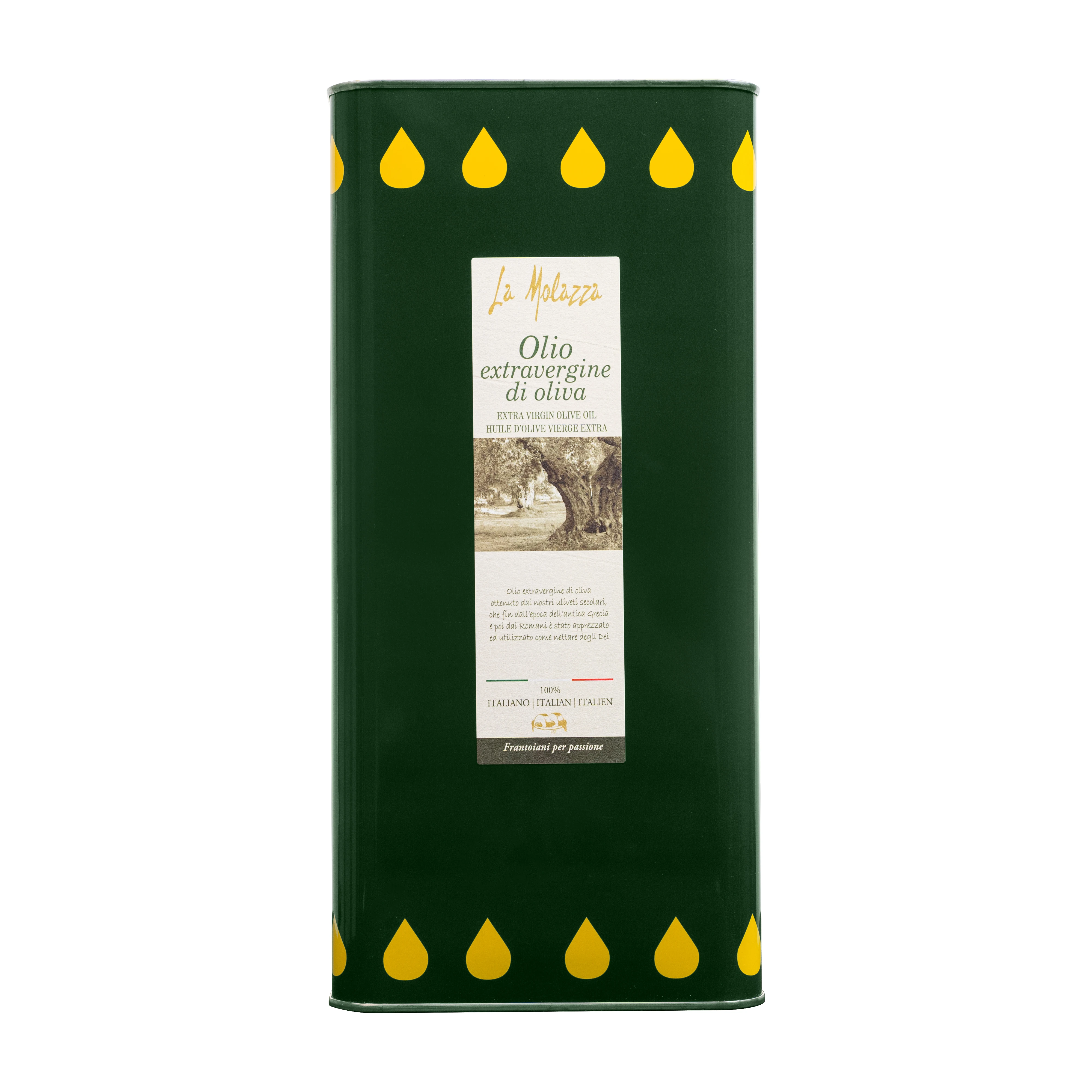 
100% Italian Extra Virgin Olive Oil in 5L Metal Tin, excellent for the Mediterranean diet, first in the world for quality 