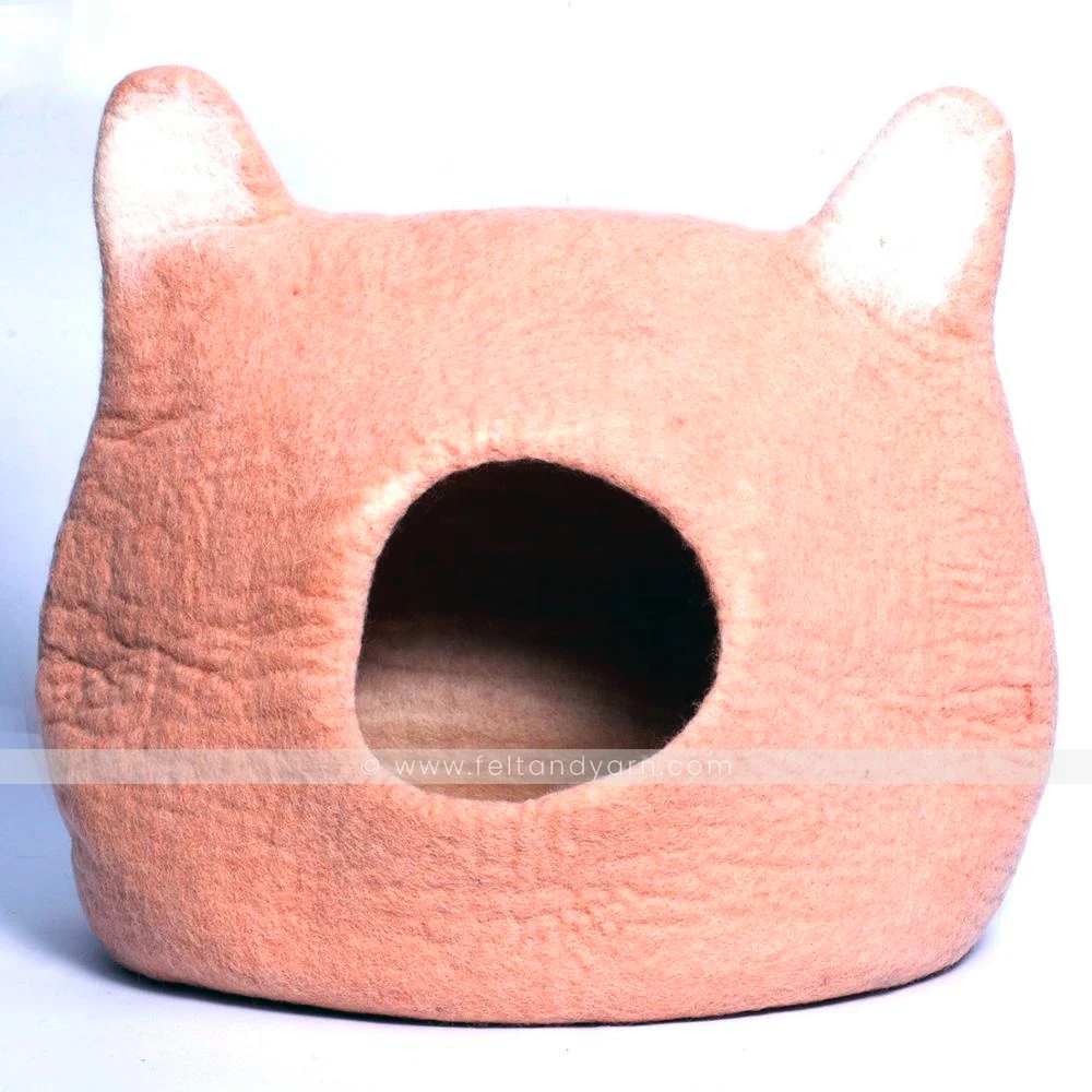 FY-CC-017 Animal Eared Cat Cave Warm and Cozy Pet Bed Eco-friendly New Zealand Wool Felted by Skilled Women Artisan from Nepal
