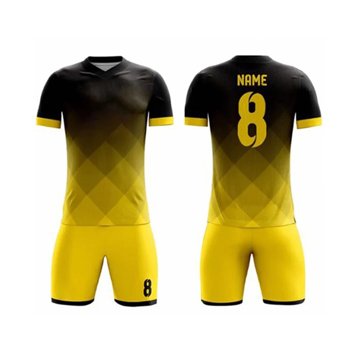 Black and Yellow Sublimated Custom Soccer Uniform High Quality Breathable football jersey Custom Design Logo and size