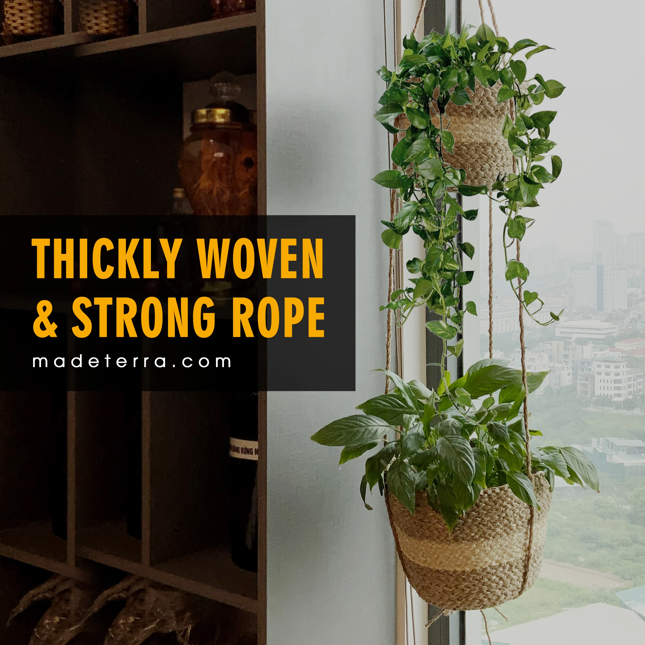  Недорогой изящный Плетеный двойной подвесной водонепроницаемый пластиковый горшок для растений веревка цветочный уличные комнатные растения деревенский