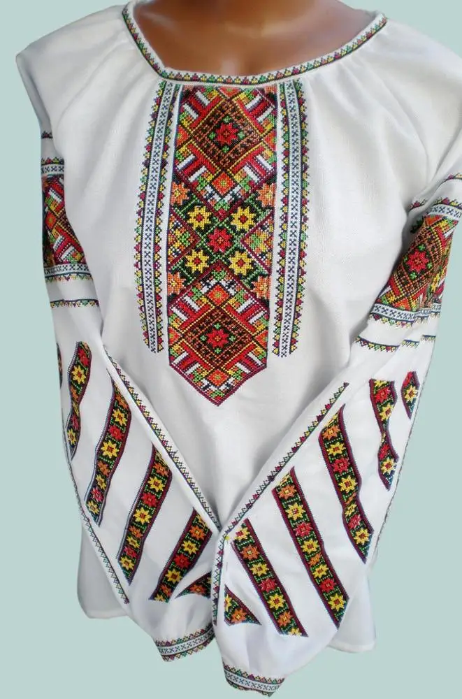 
Wholesale Best Price Oval Neck Women Blouse Hand Fern Embroidered Natural Linen Tasseled Tie Ukrainian Top 