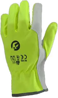  Комбинированная кожаная перчатка из высококачественной козьей кожи и флуоресцентной зеленой ткани