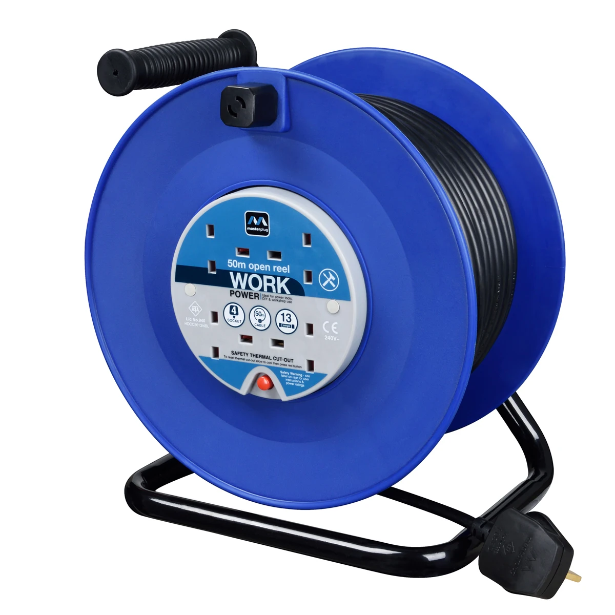 Masterplug HDCC5013/4BL 50M Open Reel 4X 13A Blue & Black