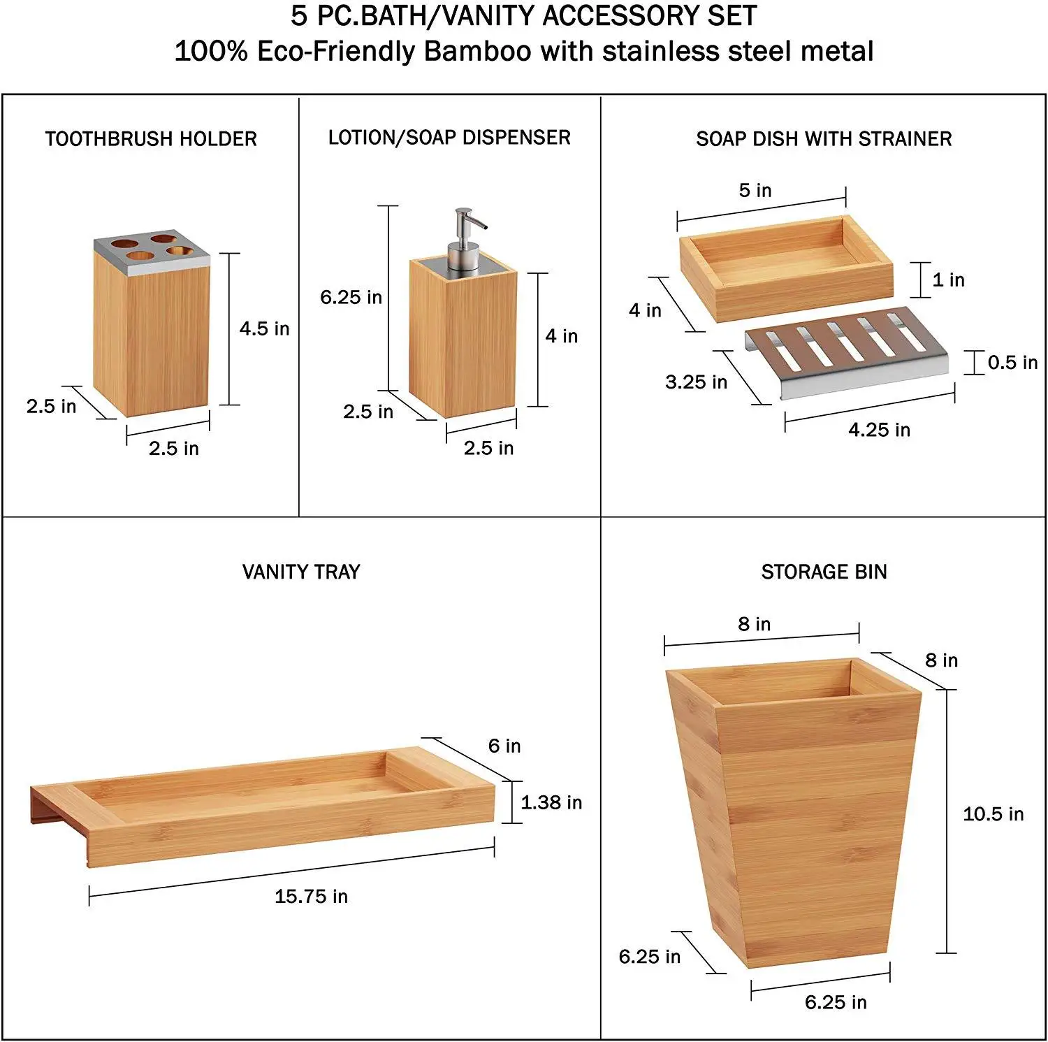 high quality 11-piece Simple and elegant bamboo series bathroom accessories set