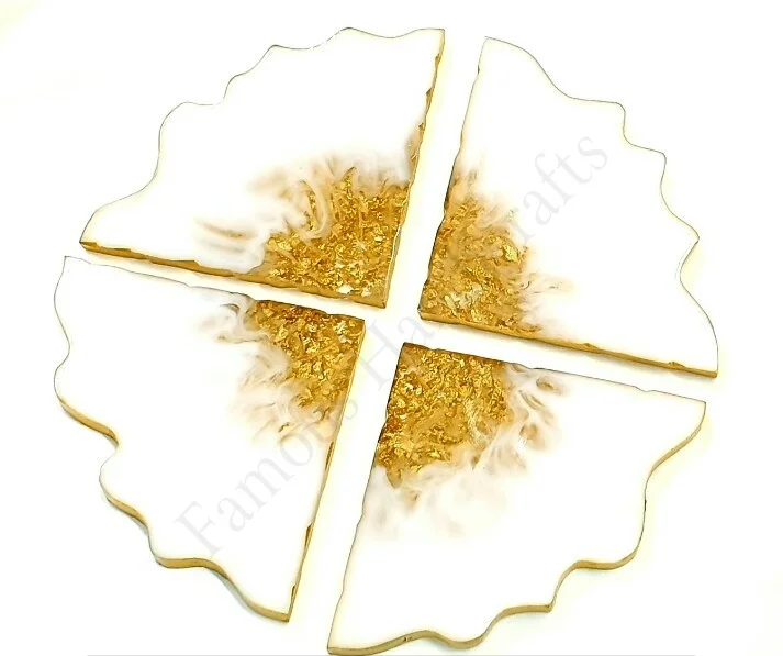 hot Sale unique design Marble look 2024 handcrafted Resin with gold plating on border coaster for coffee & tea drink