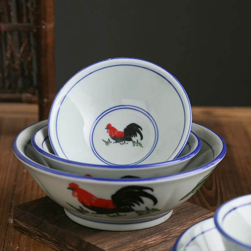 Jade-cer Vintage Hand-painted Cock Design Ceramic Dinnerware Set Porcelain Bowls Dishes & Plates