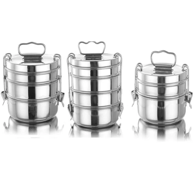 Hot Sale 2024 Custom Logo Traditional Multi Layers Stainless Steel Lunch Box Food Container Insulated Metal Lock Clip Tiffin