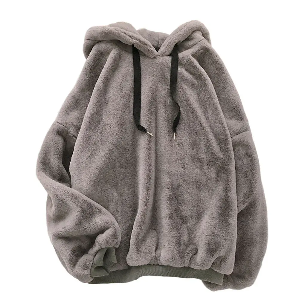 Men Winter Fluffy Hoodie Pullover Fleece Sweatshirt jumper with logo