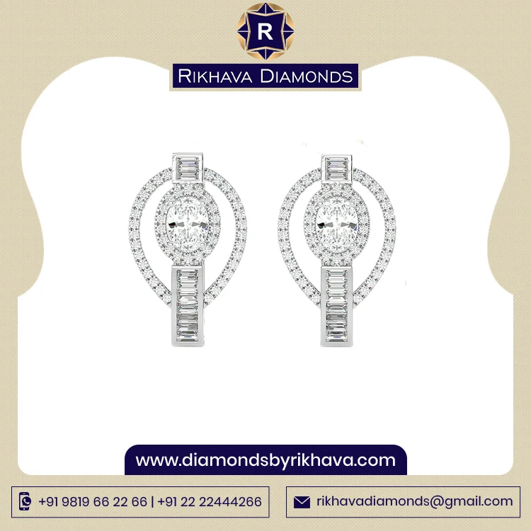 High Quality Antique Gold Round Pure 14K White Gold Diamond Earrings For Women Buy At Good Price