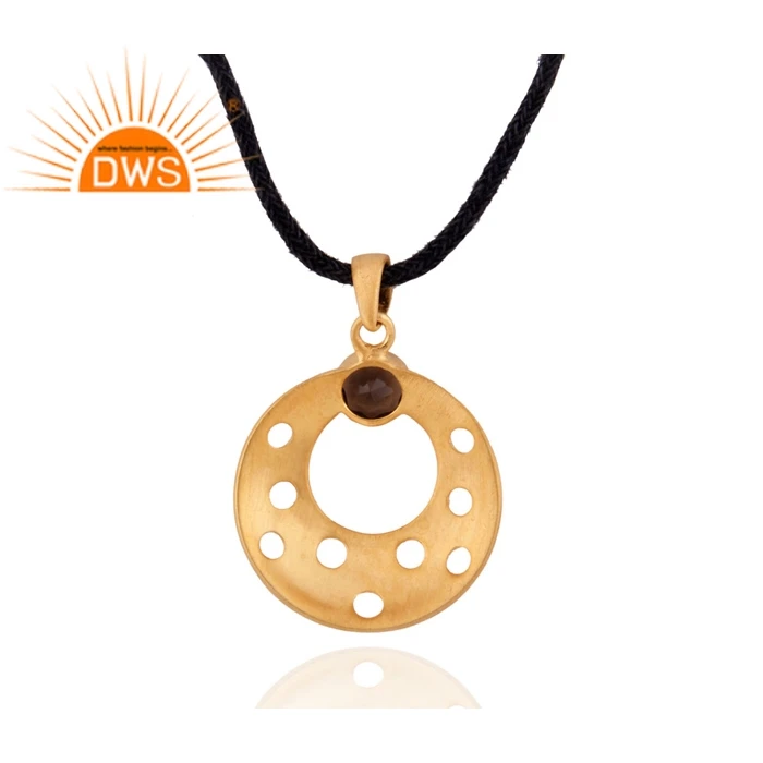  Позолоченный дизайнерский кулон из стерлингового серебра 925 пробы с дымчатым кварцем круглый черным шнуром производитель ювелирных изделий 18 К