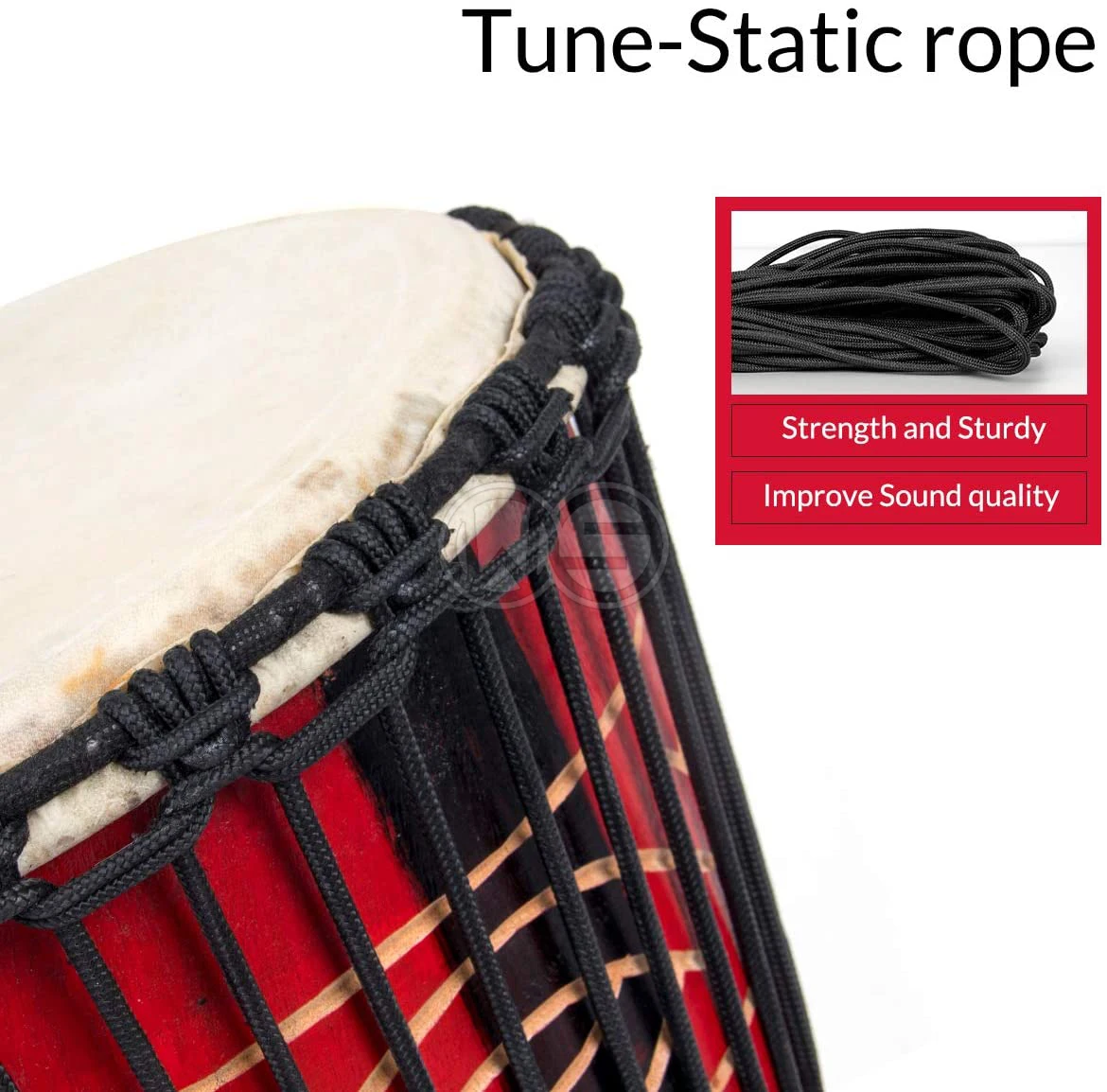 African Drum Djembe, Bon-go Congo Drum Hand-Carved 9.5' x 20' Mahogany Goatskin Drumhead for Kids Adults Beginners (Red)