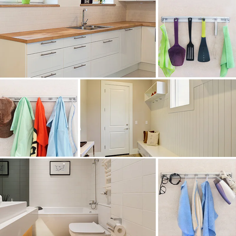 New Design Household Magic Plastic Long Hook Cloths Storage Wall Mounted Movable Kitchen Towels Hook