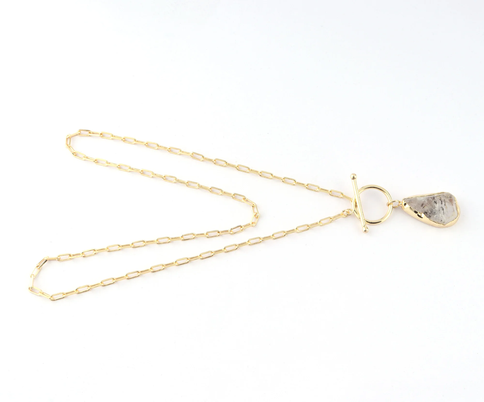 Ожерелье с подвеской из натурального необработанного розового кварца ожерелье золота и серебра 24 К толстое прямоугольное колье застежкой месяце рождения