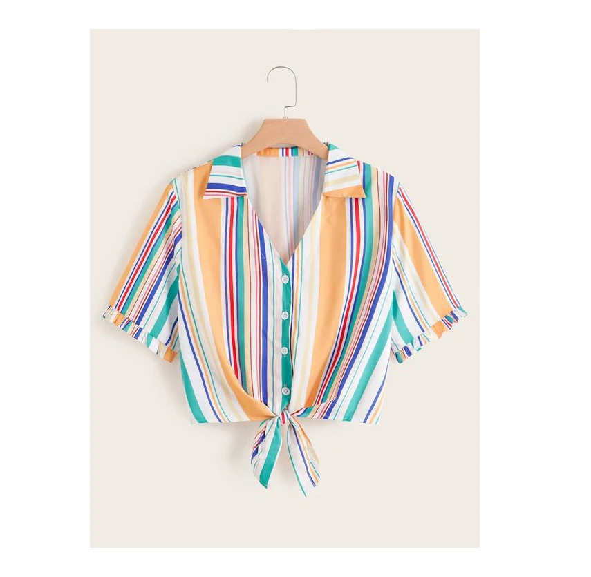 European 2021 Spring solid White Color short  Sleeve Short Design Blouse Women Basic Short sleeve women blouse