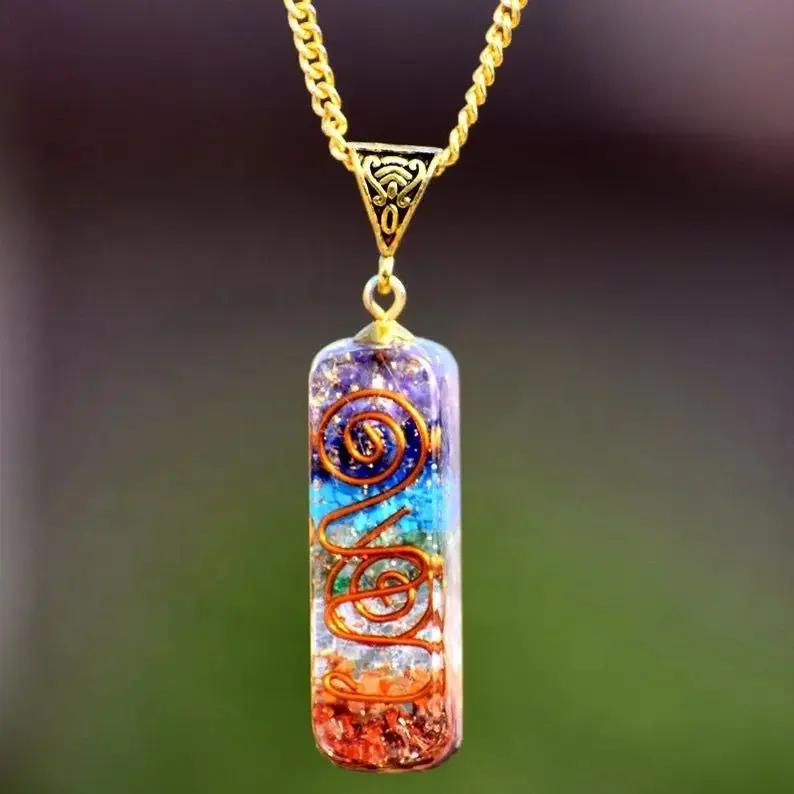 PREMIUM SEVEN CHAKRA PENDANT / Natural 7 Chakra Bonded Healing SPIRIT PENDULUM ORGONE Pendants / SEVEN CHAKRA ORGONE PENDANT