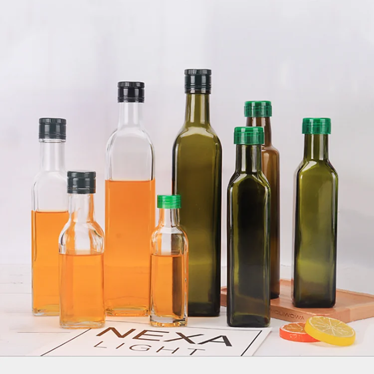 square Cooking Oil Bottles Amber Green clear Glass Olive Bottle With Screw Cap 100/250/500/750/1000ml