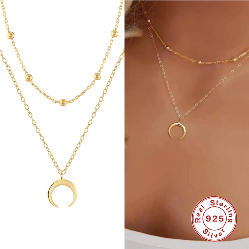 CANNER Women Minimalist Jewelry 18K Gold Plated 925 Sterling Silver Moon Pendant Necklace