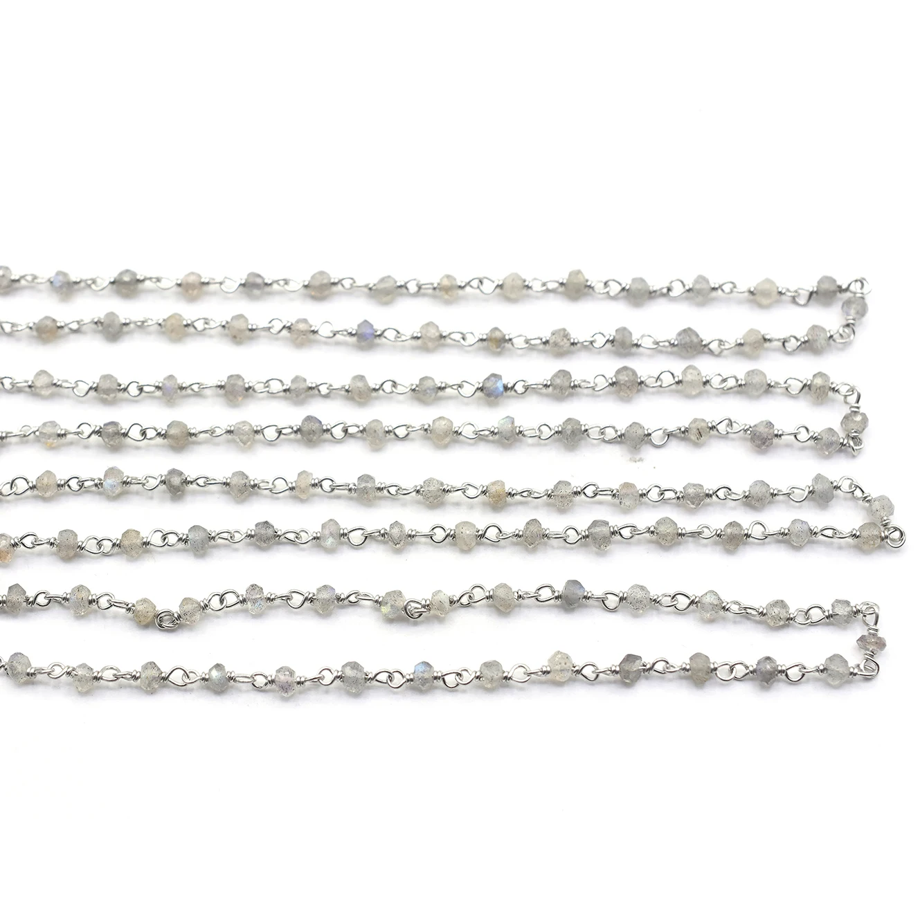Labradorite Rondelle Shape Sterling Silver Silver Plated Rosary Wire Wrap Chain For Jewelry