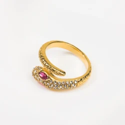 Daily Fashion Jewelry Stainless Steel Gold Plated Cz Diamond Adjustable Snake Shape Ring