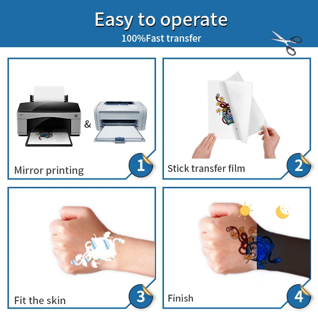 Ready to ship Pack of 100 Sheets Winner transfer blue glow in dark tattoo transfer paper for laser and inkjet printing, skin