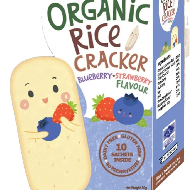 Клубничный ароматизированный органический рисовый крекер, здоровые закуски