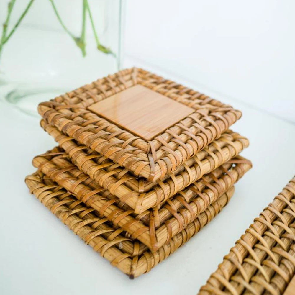 Набор из 6 натуральных деревянных прямоугольных подставок ротанга подставки для кофе/чая в мебели/для улицы оптовая продажа