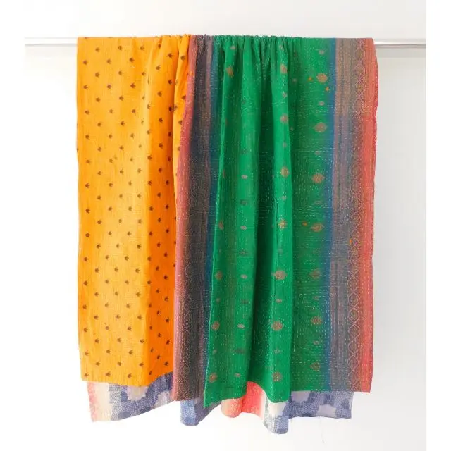 Богемное дизайнерское Двустороннее хлопковое винтажное одеяло ручной работы в стиле хиппи постельное белье сари Тканое покрывало kantha