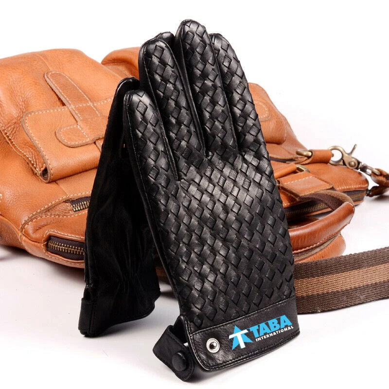 Daily life comfortable Fashion Glove smartphone men unlined deer skin driving leather Woven Button Gloves Short Glove