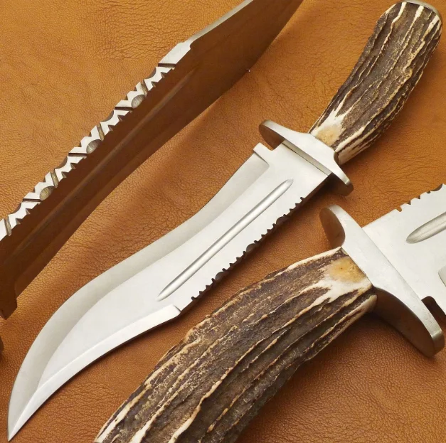 
 Просто удивительный индивидуальный дизайн ручной работы D2 стальной охотничий и Боуи нож с ручкой из оленя и D2 GUARD  