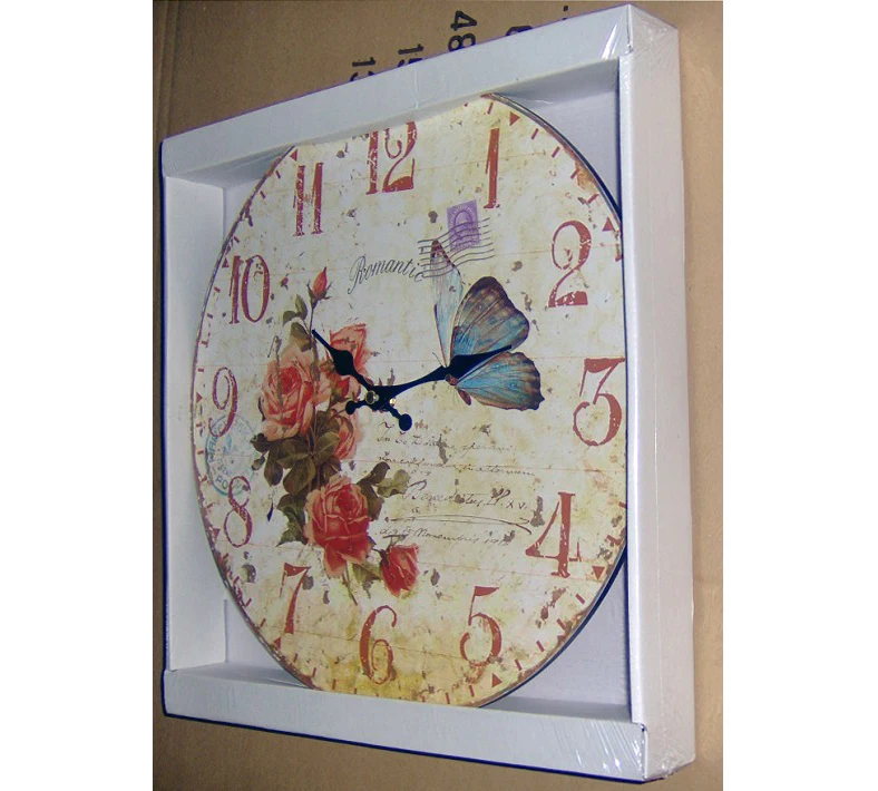 ANTIQUE VINTAGE RETRO ROUND MDF WALL CLOCK