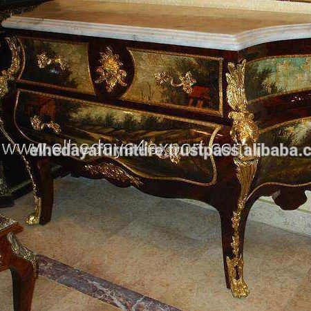 
French style painted commode with ormolu - antique bombe commode 